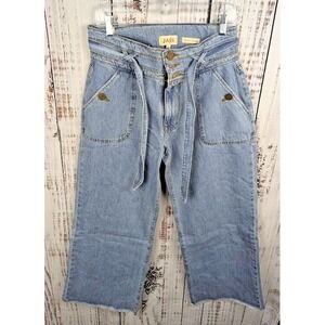 Jaen Harper High Rise Wide Leg Jeans Size 29 Frayed Hem Tie Belt